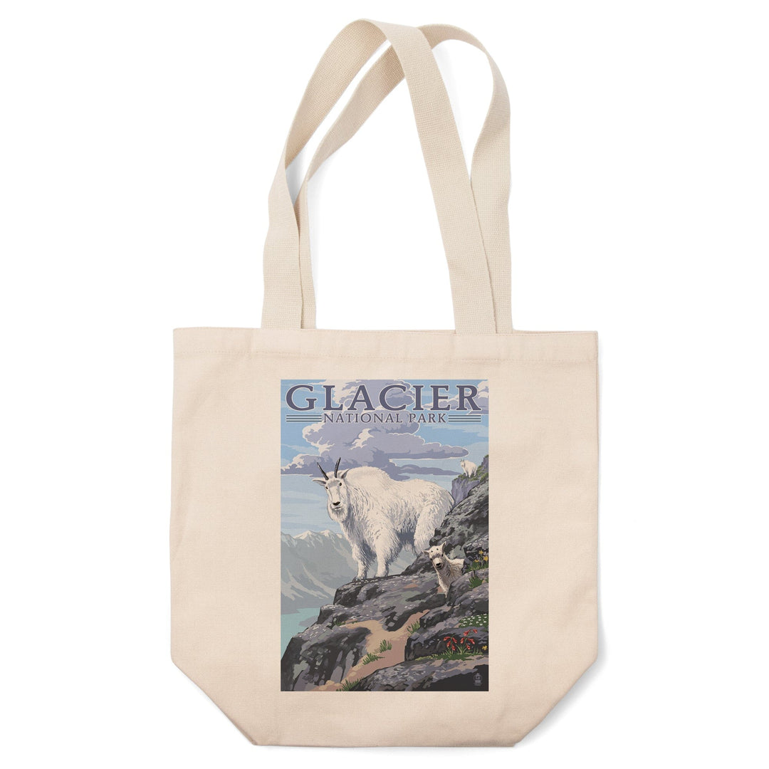 Glacier National Park, Montana, Mountain Goat & Kid, Lantern Press Artwork, Tote Bag Totes Lantern Press 