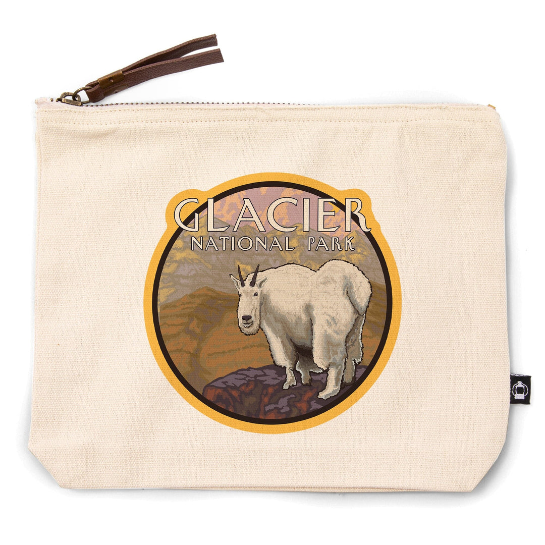 Glacier National Park, Montana, Mountain Goat,, Organic Cotton Zipper Pouch, Go Bag Go Bag Lantern Press 