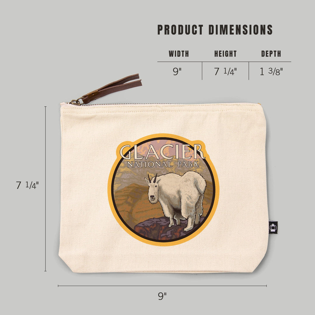 Glacier National Park, Montana, Mountain Goat,, Organic Cotton Zipper Pouch, Go Bag Go Bag Lantern Press 
