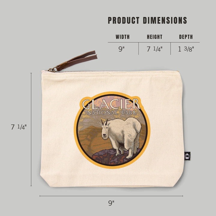 Glacier National Park, Montana, Mountain Goat,, Organic Cotton Zipper Pouch, Go Bag Go Bag Lantern Press 