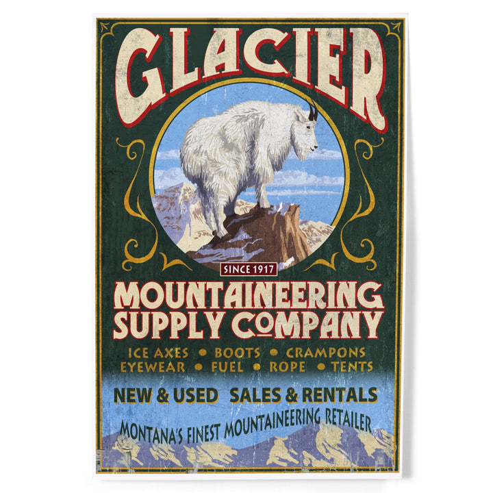 Glacier National Park, Montana, Mountain Goat Vintage Sign, Art & Giclee Prints Art Lantern Press 