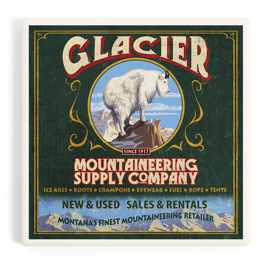 Glacier National Park, Montana, Mountain Goat Vintage Sign, Coasters Coasters Lantern Press 