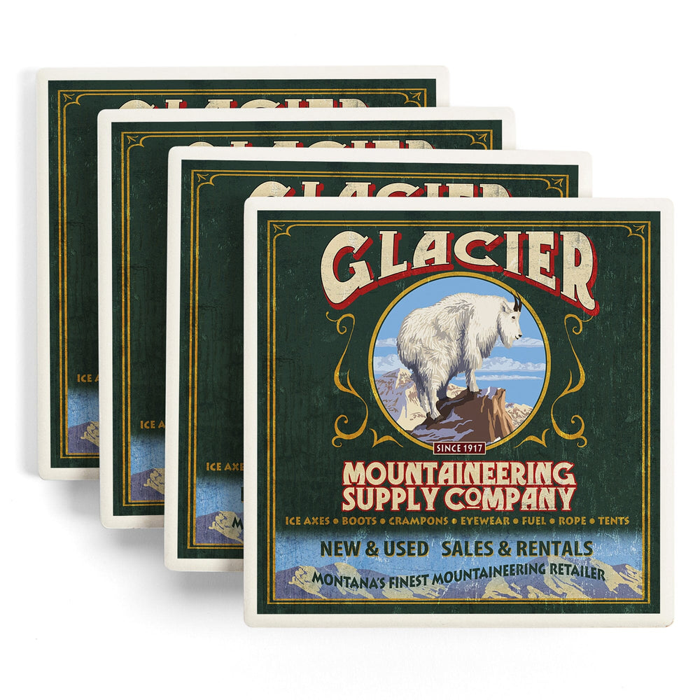Glacier National Park, Montana, Mountain Goat Vintage Sign, Coasters Coasters Lantern Press 
