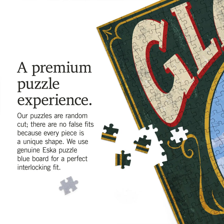 Glacier National Park, Montana, Mountain Goat Vintage Sign, Jigsaw Puzzle Puzzle Lantern Press 