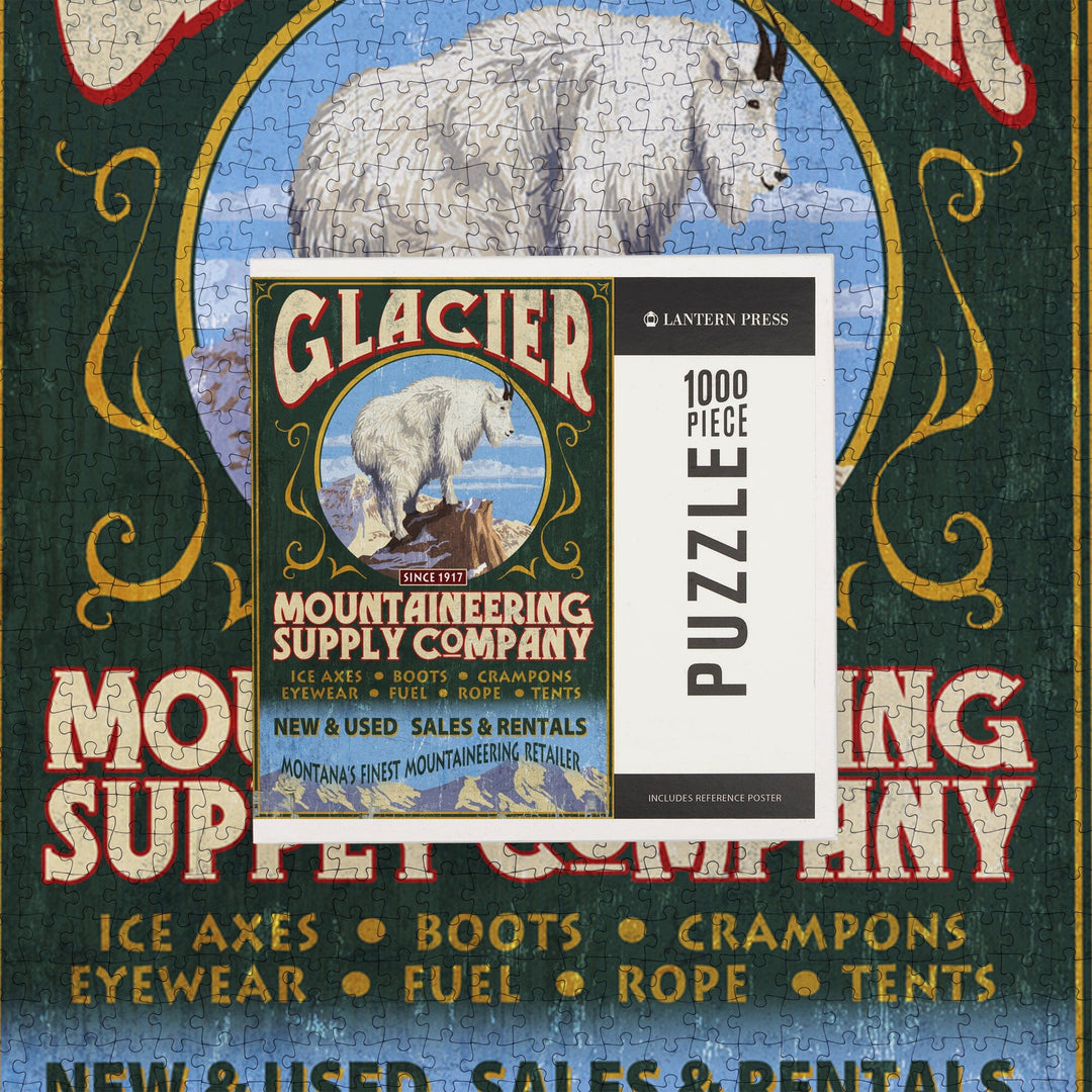 Glacier National Park, Montana, Mountain Goat Vintage Sign, Jigsaw Puzzle Puzzle Lantern Press 