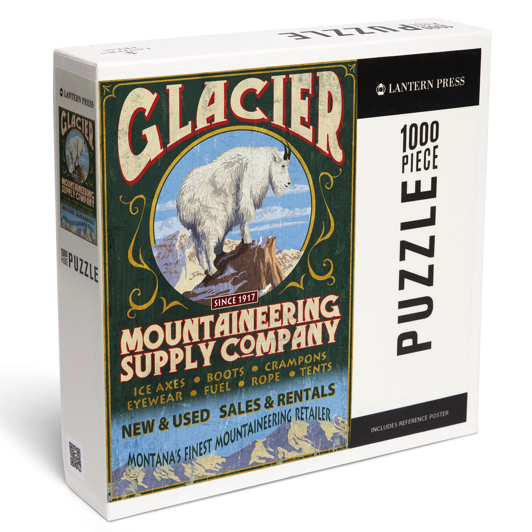 Glacier National Park, Montana, Mountain Goat Vintage Sign, Jigsaw Puzzle Puzzle Lantern Press 