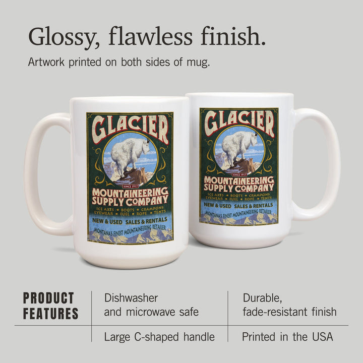Glacier National Park, Montana, Mountain Goat Vintage Sign, Lantern Press Artwork, Ceramic Mug Mugs Lantern Press 