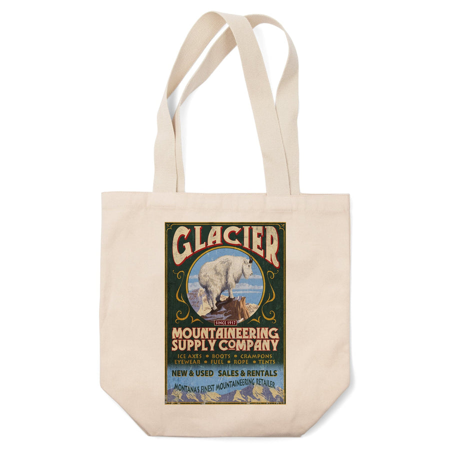 Glacier National Park, Montana, Mountain Goat Vintage Sign, Lantern Press Artwork, Tote Bag Totes Lantern Press 
