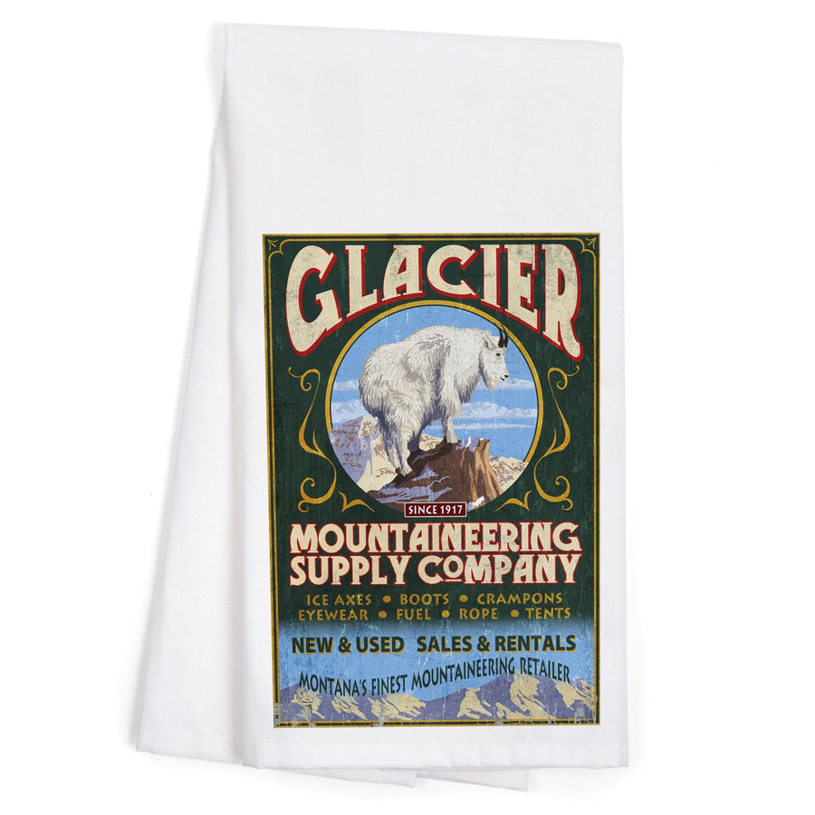 Glacier National Park, Montana, Mountain Goat Vintage Sign, Organic Cotton Kitchen Tea Towels Kitchen Lantern Press 