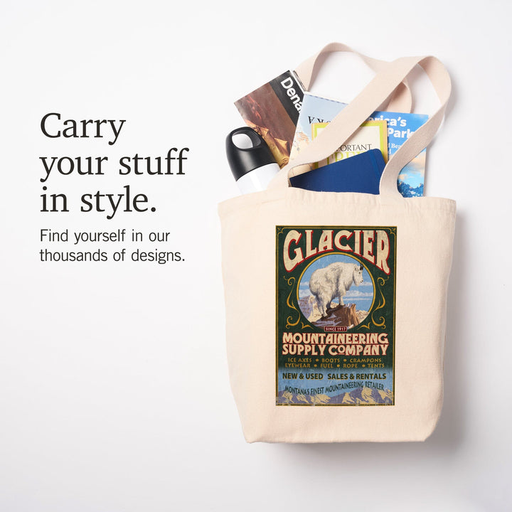 Glacier National Park, Montana, Mountain Goat Vintage Sign, Tote Bag Totes Lantern Press 
