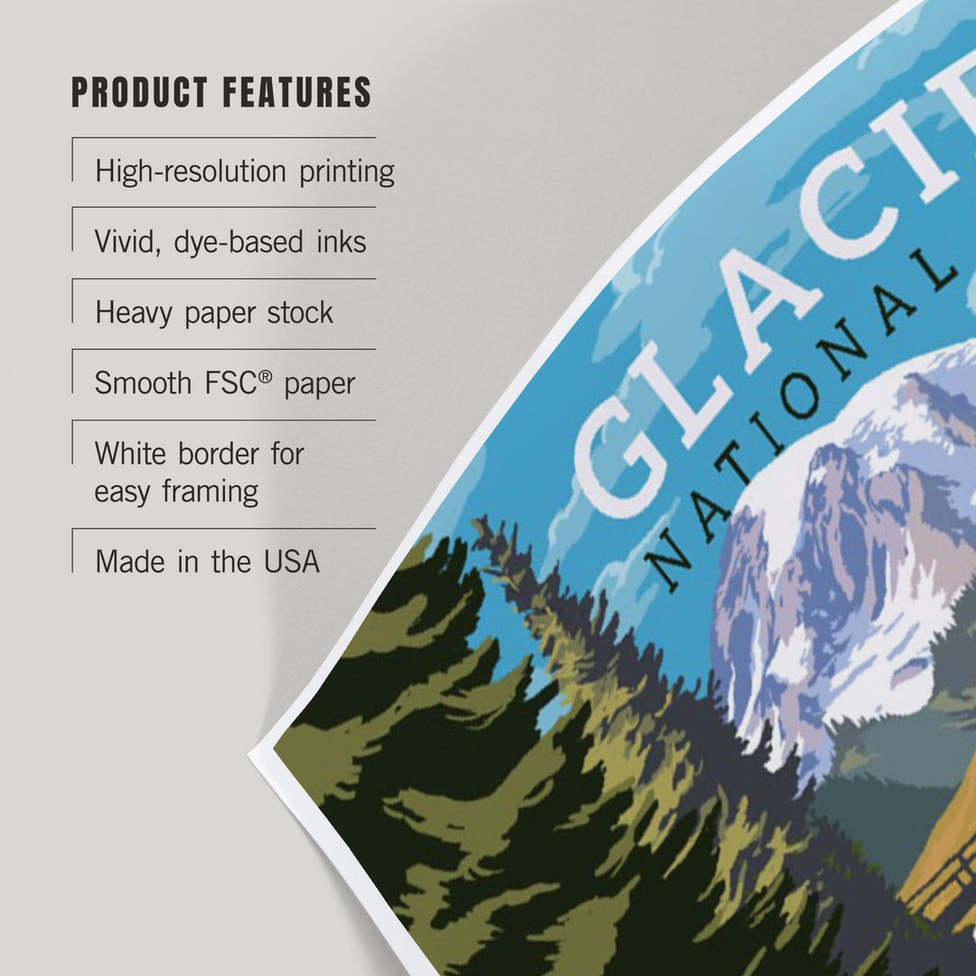 Glacier National Park, Montana, Mountain Goats and Waterfall, Art & Giclee Prints Art Lantern Press 