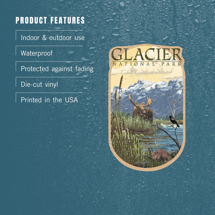 Glacier National Park, Montana, Mountain & Marsh Scene, Contour, Lantern Press Artwork, Vinyl Sticker - Lantern Press