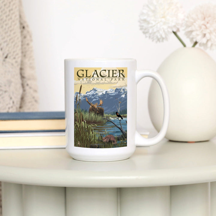 Glacier National Park, Montana, Mountain & Marsh Scene, Lantern Press Artwork, Ceramic Mug Mugs Lantern Press 