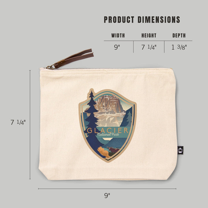 Glacier National Park, Montana, Mountain Scene, Lithograph,, Organic Cotton Zipper Pouch, Go Bag Go Bag Lantern Press 