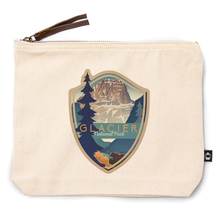 Glacier National Park, Montana, Mountain Scene, Lithograph,, Organic Cotton Zipper Pouch, Go Bag Go Bag Lantern Press 