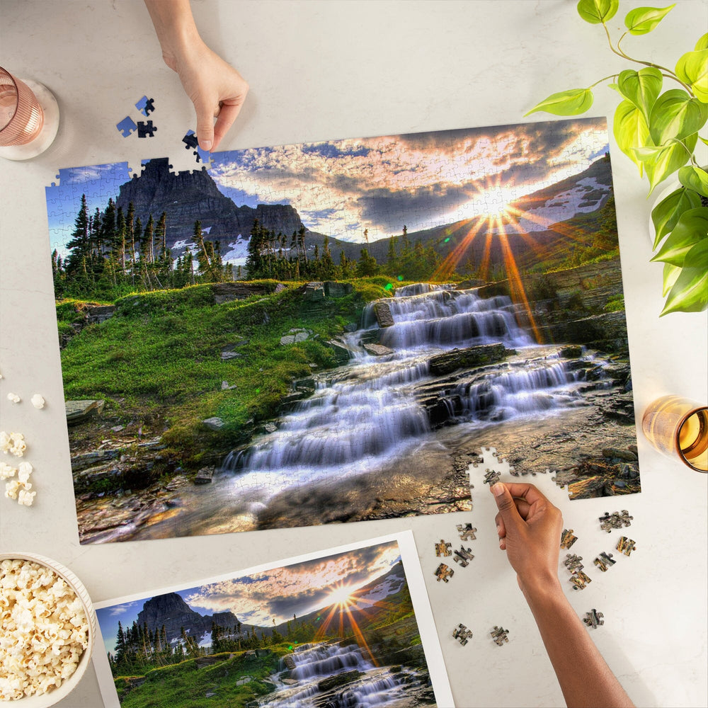 Glacier National Park, Montana, Mt. Reynolds and Sun Rays, Jigsaw Puzzle Puzzle Lantern Press 