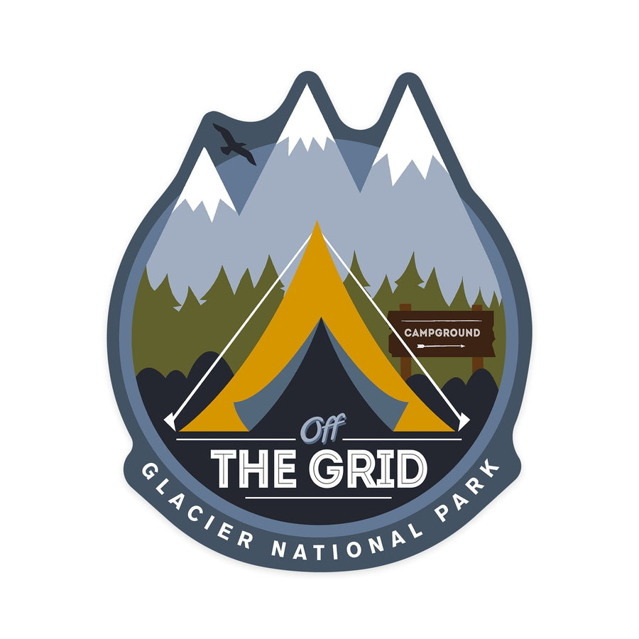 Glacier National Park, Montana, Off the Grid, Tent, Vector, Contour, Vinyl Sticker - Lantern Press