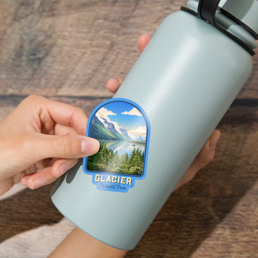 Glacier National Park, Montana, Oil Painting, Contour, Vinyl Sticker - Lantern Press