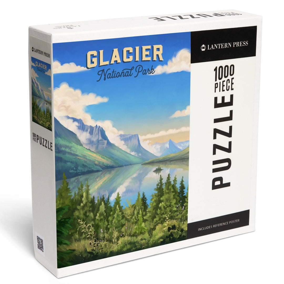 Glacier National Park, Montana, Oil Painting, Jigsaw Puzzle - Lantern Press