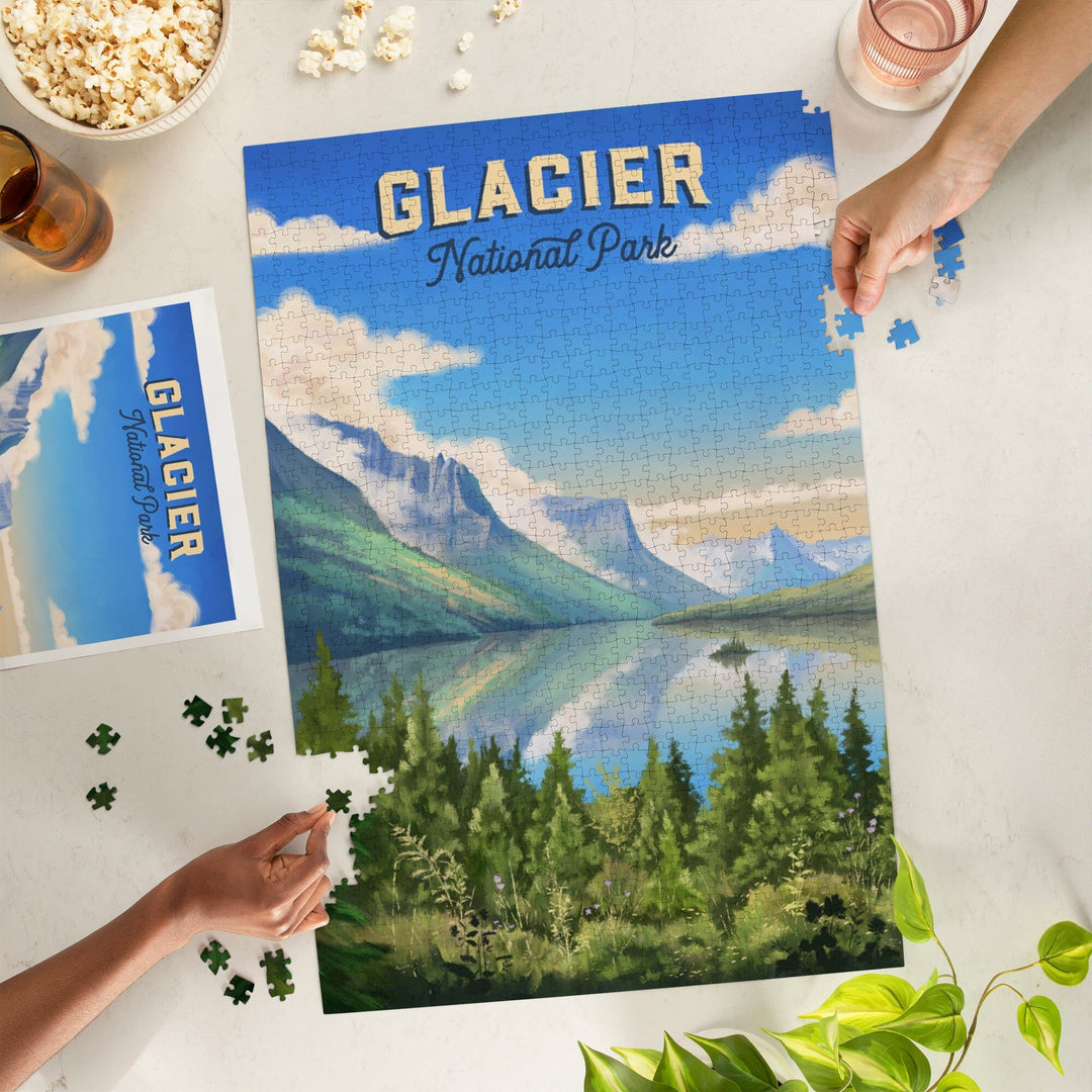 Glacier National Park, Montana, Oil Painting, Jigsaw Puzzle - Lantern Press