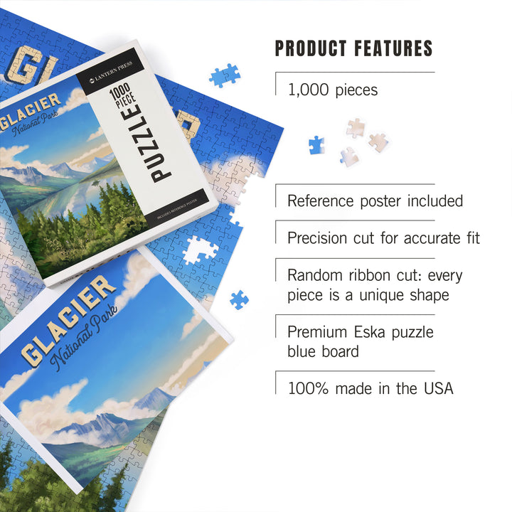 Glacier National Park, Montana, Oil Painting, Jigsaw Puzzle Puzzle Lantern Press 