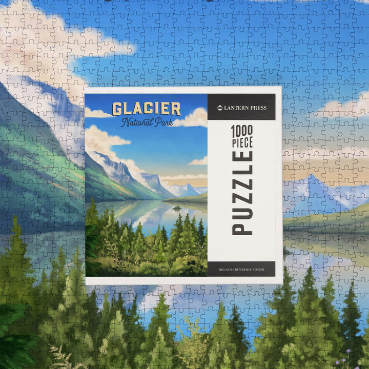 Glacier National Park, Montana, Oil Painting, Jigsaw Puzzle Puzzle Lantern Press 