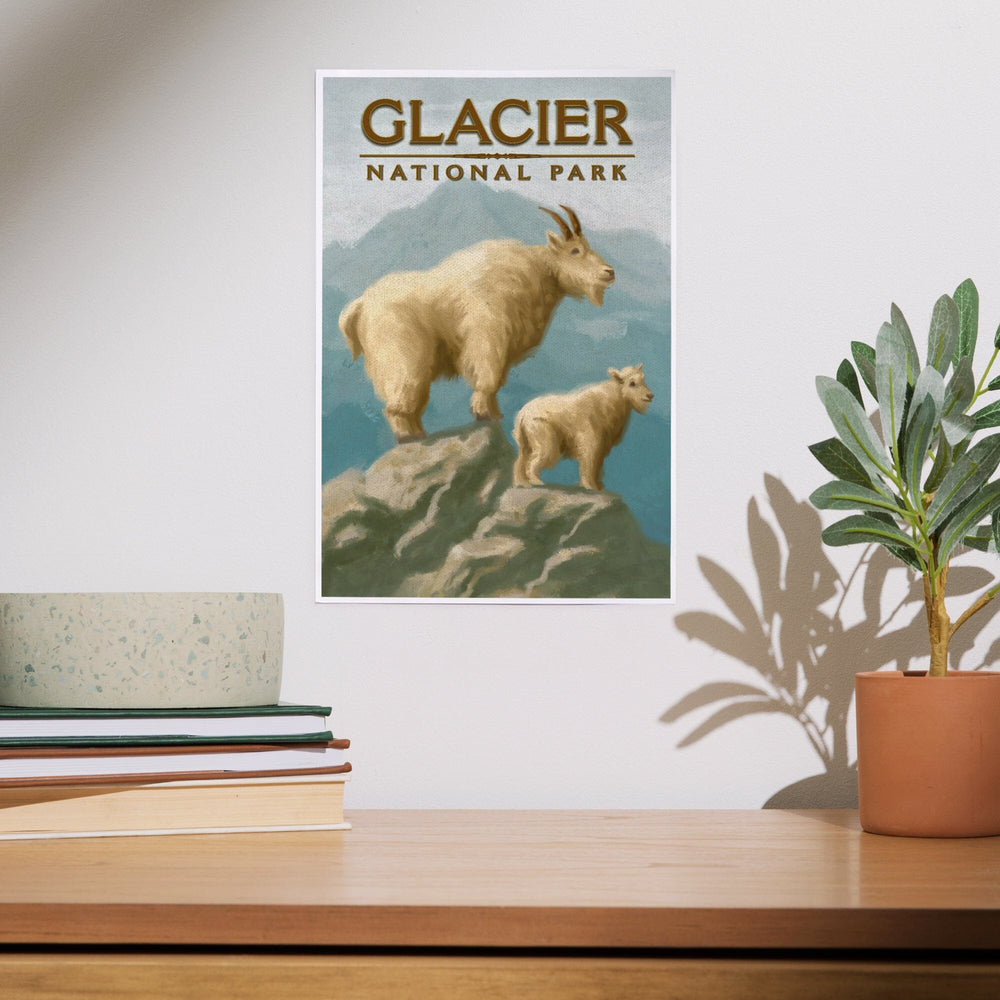 Glacier National Park, Montana, Oil Painting, Mountain Goats, Art & Giclee Prints Art Lantern Press 