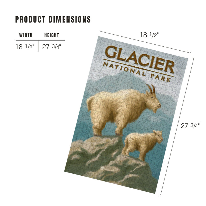Glacier National Park, Montana, Oil Painting, Mountain Goats, Jigsaw Puzzle Puzzle Lantern Press 