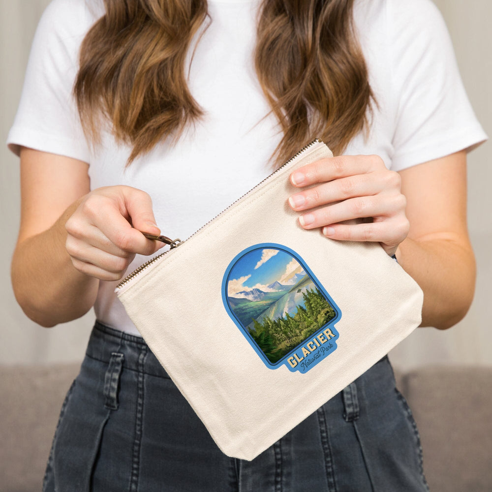 Glacier National Park, Montana, Oil Painting,, Organic Cotton Zipper Pouch, Go Bag Go Bag Lantern Press 