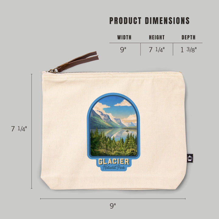 Glacier National Park, Montana, Oil Painting,, Organic Cotton Zipper Pouch, Go Bag Go Bag Lantern Press 