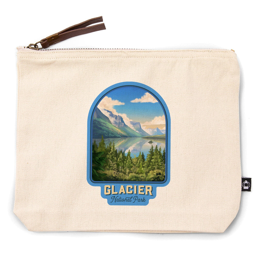 Glacier National Park, Montana, Oil Painting,, Organic Cotton Zipper Pouch, Go Bag Go Bag Lantern Press 