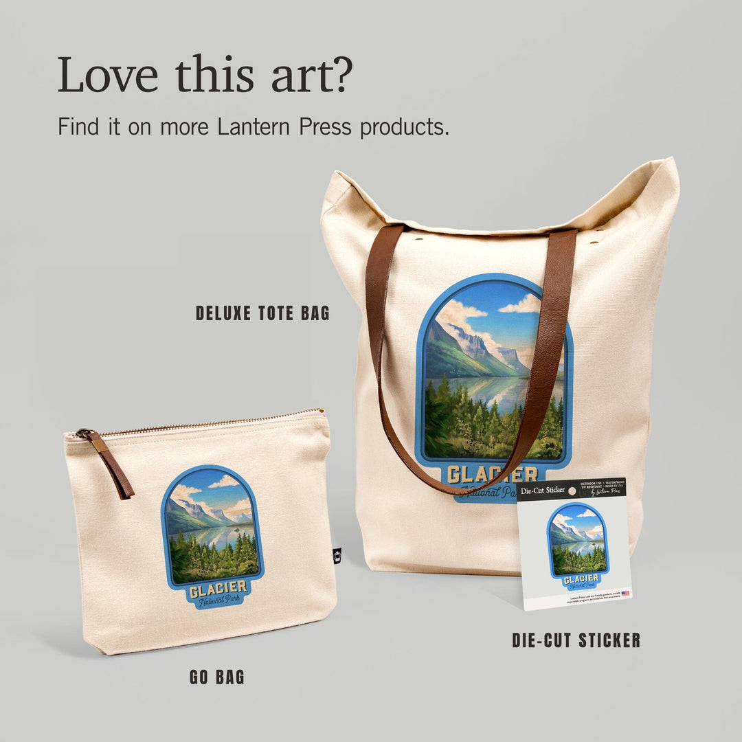 Glacier National Park, Montana, Oil Painting,, Organic Cotton Zipper Pouch, Go Bag Go Bag Lantern Press 