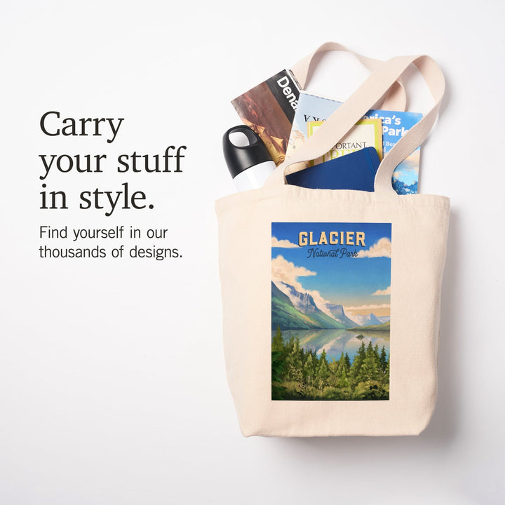Glacier National Park, Montana, Oil Painting, Tote Bag Totes Lantern Press 