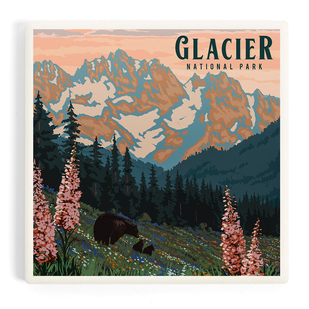 Glacier National Park, Montana, Painterly National Park Series, Coasters Coasters Lantern Press 