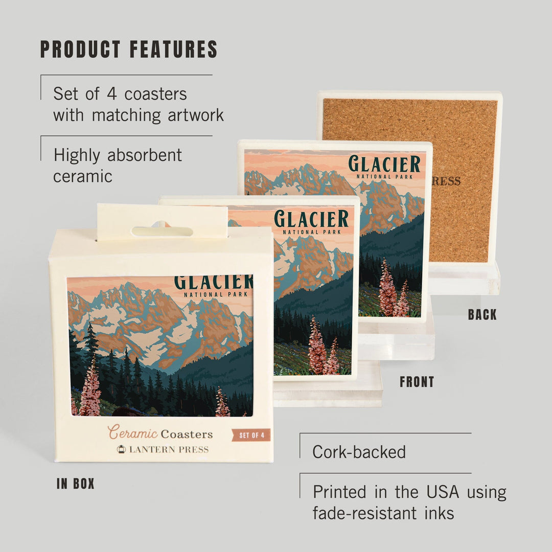 Glacier National Park, Montana, Painterly National Park Series, Coasters Coasters Lantern Press 