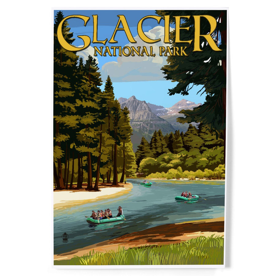 Glacier National Park, Montana, River Rafting, Art & Giclee Prints Art Lantern Press 