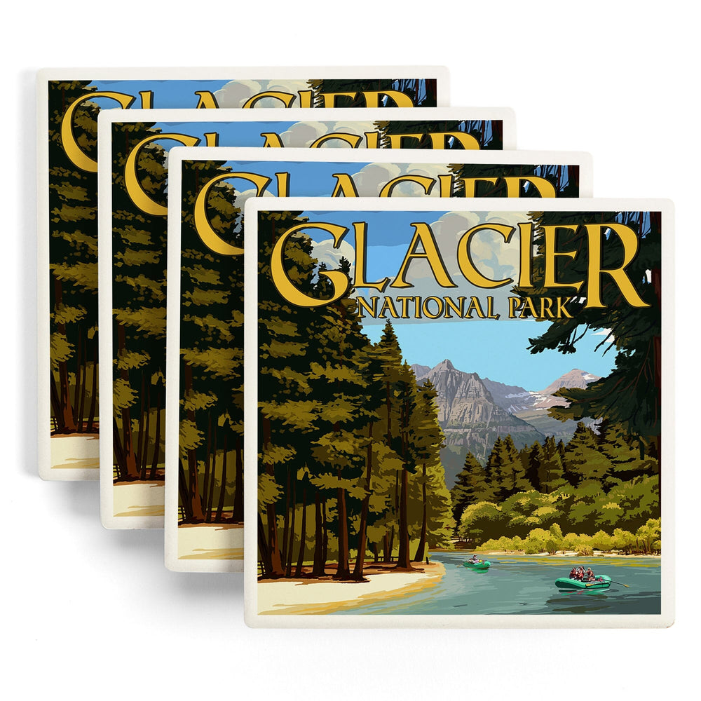 Glacier National Park, Montana, River Rafting, Coasters Coasters Lantern Press 