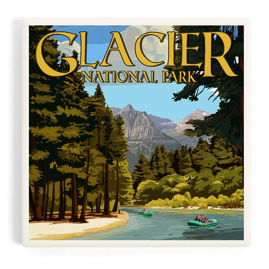 Glacier National Park, Montana, River Rafting, Coasters Coasters Lantern Press 