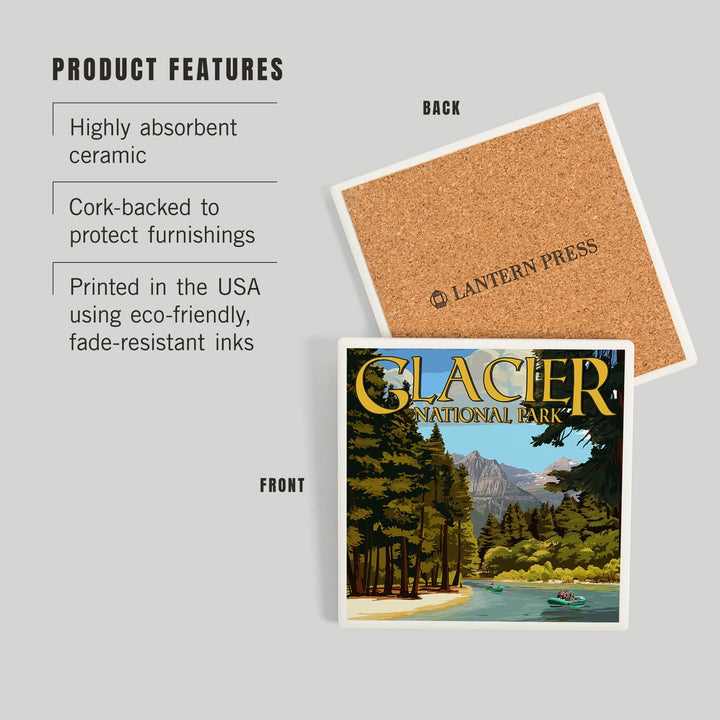 Glacier National Park, Montana, River Rafting, Coasters Coasters Lantern Press 