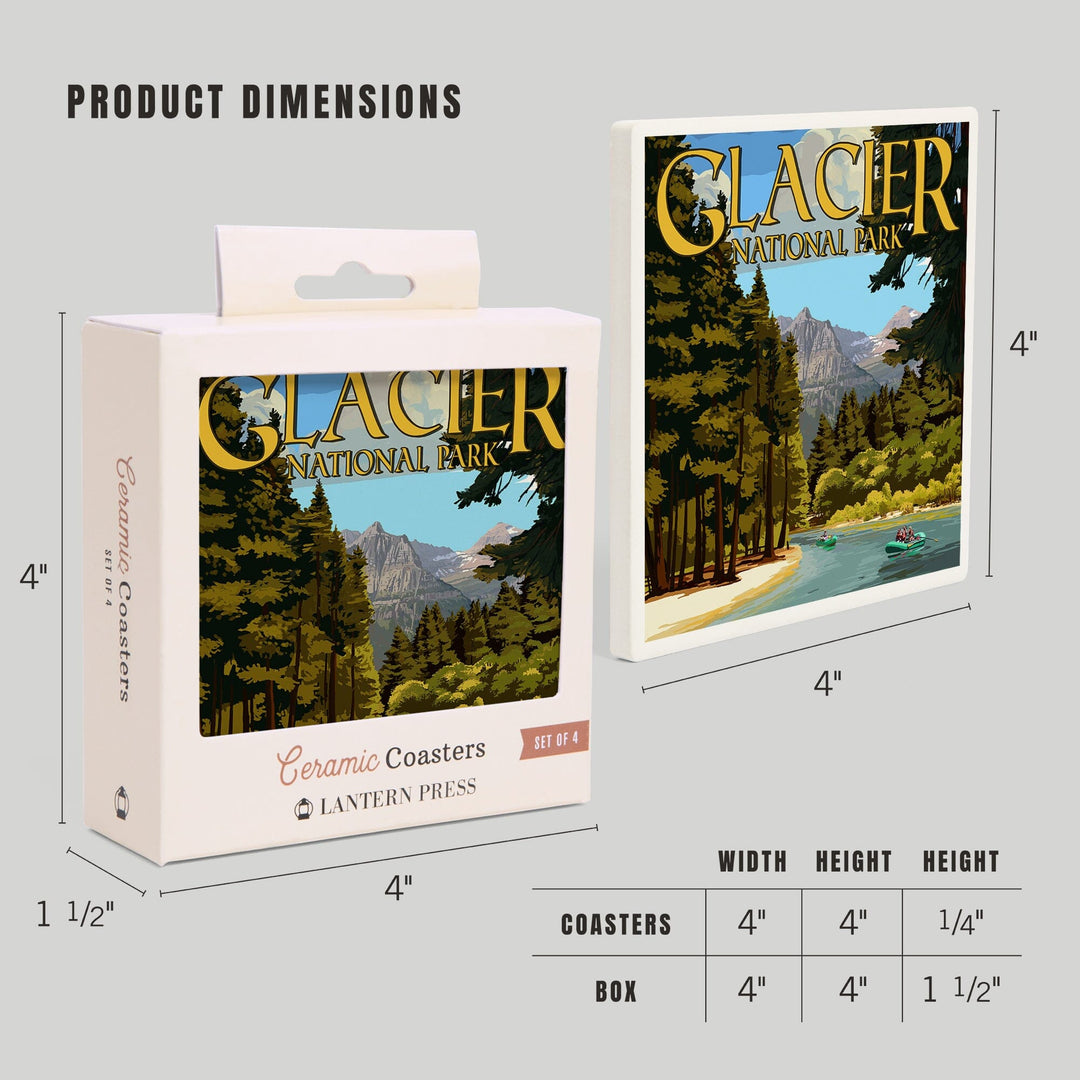 Glacier National Park, Montana, River Rafting, Coasters Coasters Lantern Press 