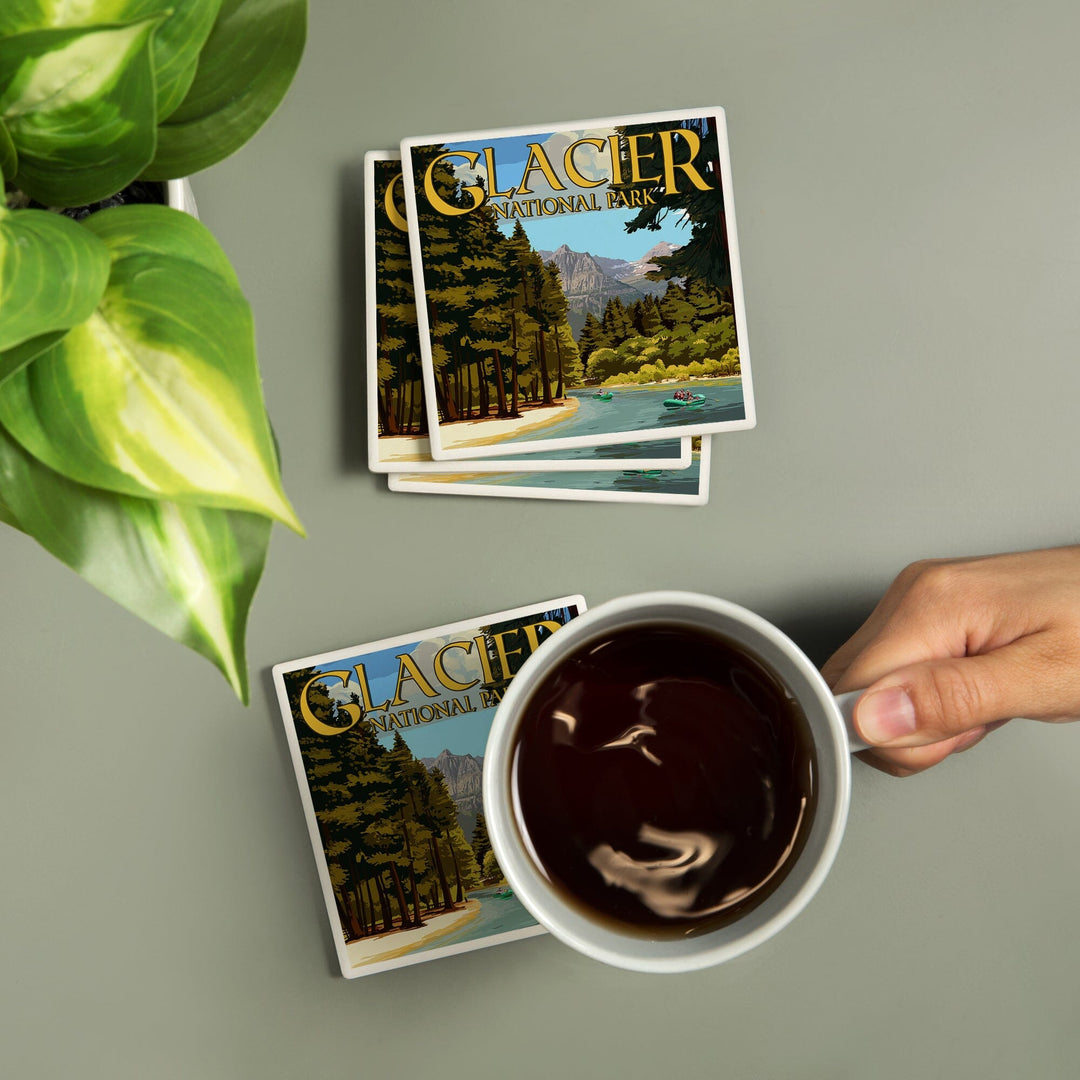 Glacier National Park, Montana, River Rafting, Coasters Coasters Lantern Press 