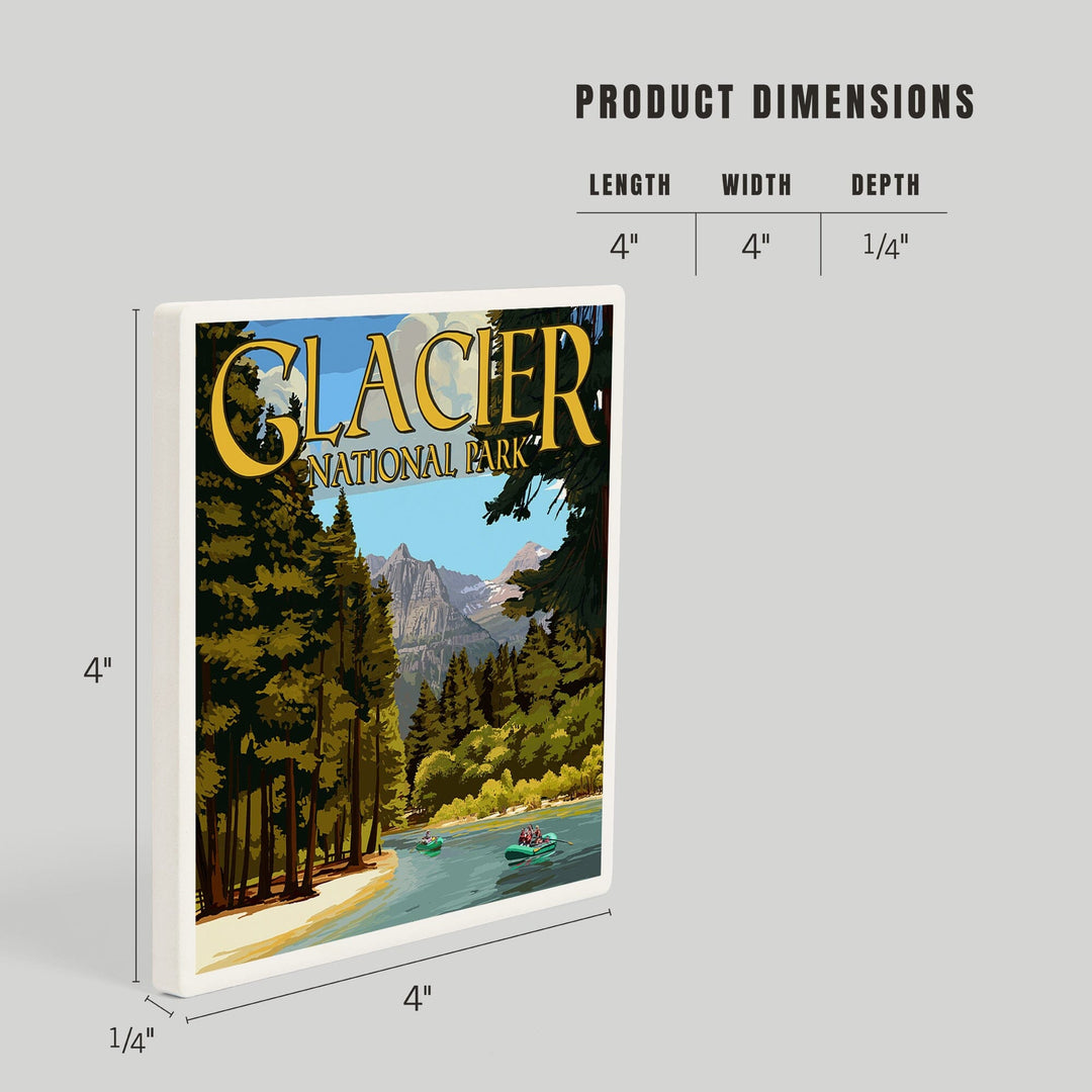 Glacier National Park, Montana, River Rafting, Coasters Coasters Lantern Press 