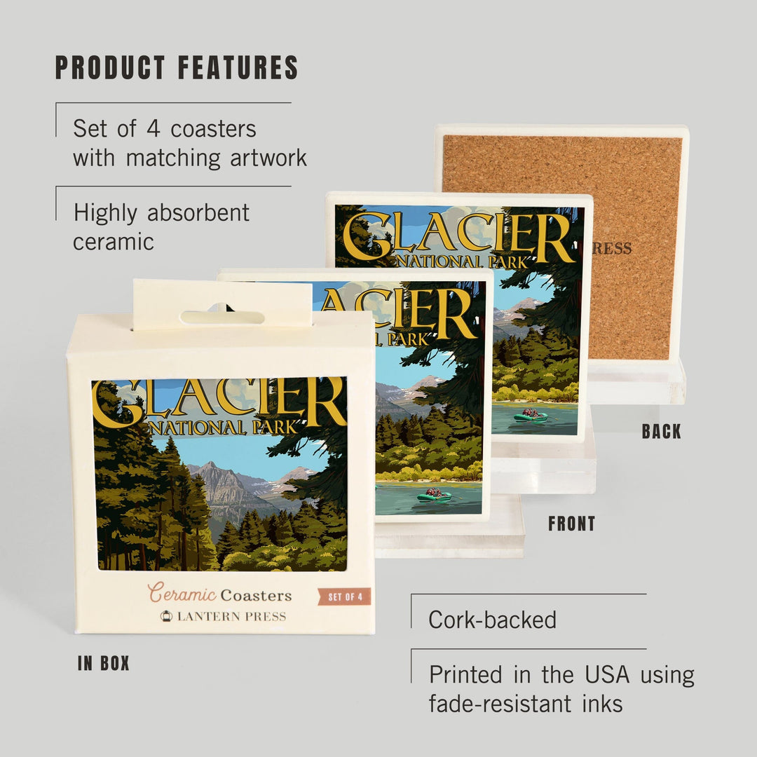Glacier National Park, Montana, River Rafting, Coasters Coasters Lantern Press 
