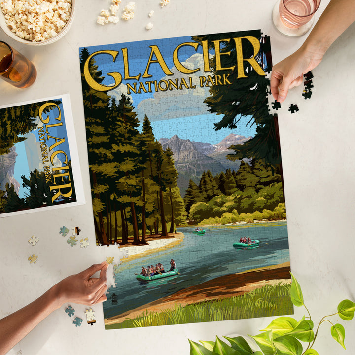 Glacier National Park, Montana, River Rafting, Jigsaw Puzzle Puzzle Lantern Press 