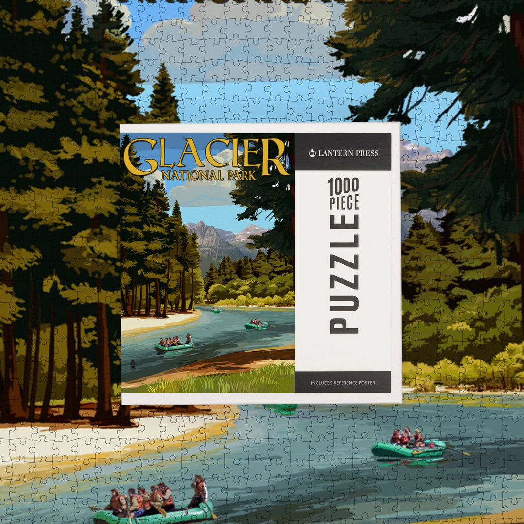 Glacier National Park, Montana, River Rafting, Jigsaw Puzzle Puzzle Lantern Press 