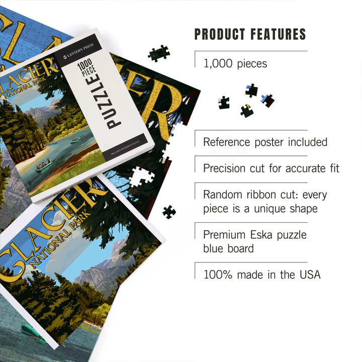 Glacier National Park, Montana, River Rafting, Jigsaw Puzzle Puzzle Lantern Press 