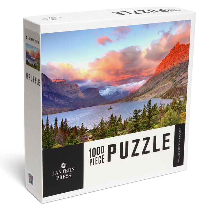 Glacier National Park, Montana, St. Mary Lake and Sunset, Jigsaw Puzzle Puzzle Lantern Press 