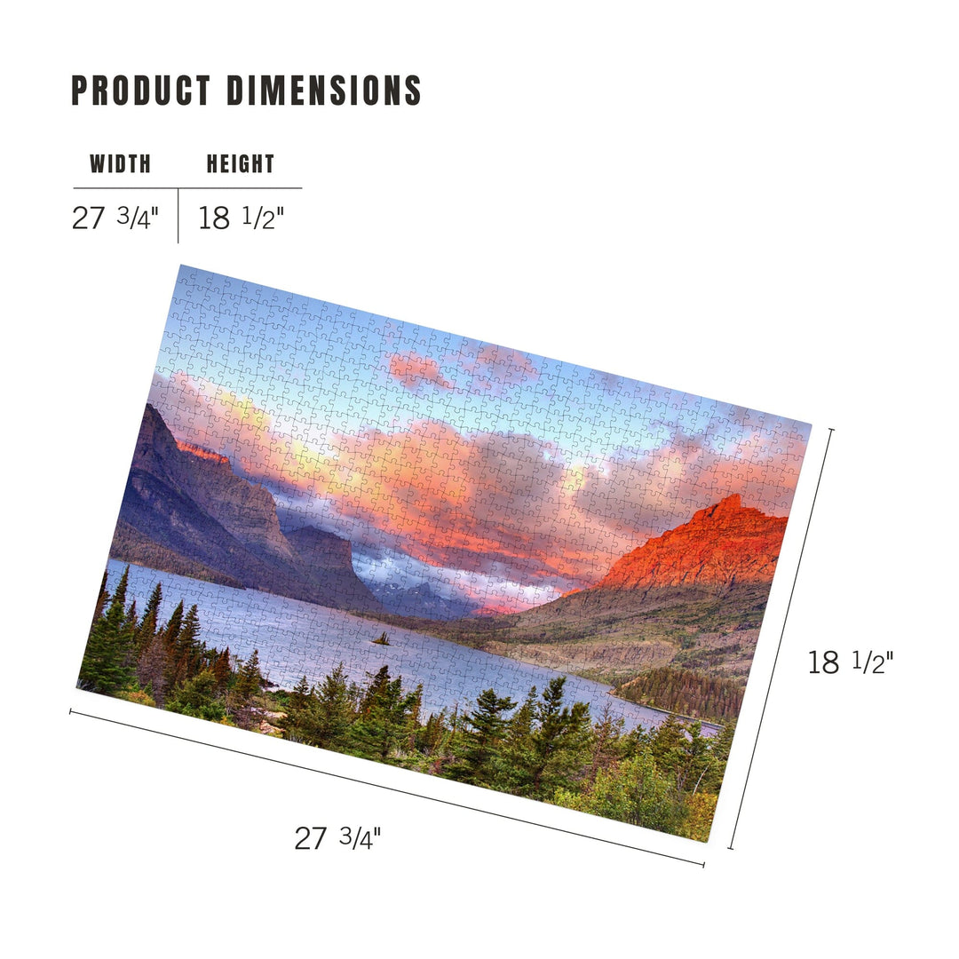Glacier National Park, Montana, St. Mary Lake and Sunset, Jigsaw Puzzle Puzzle Lantern Press 