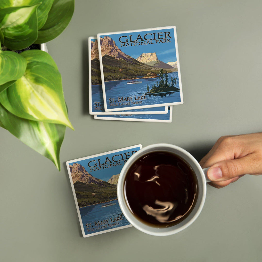 Glacier National Park, Montana, St. Mary Lake, Coasters Coasters Lantern Press 