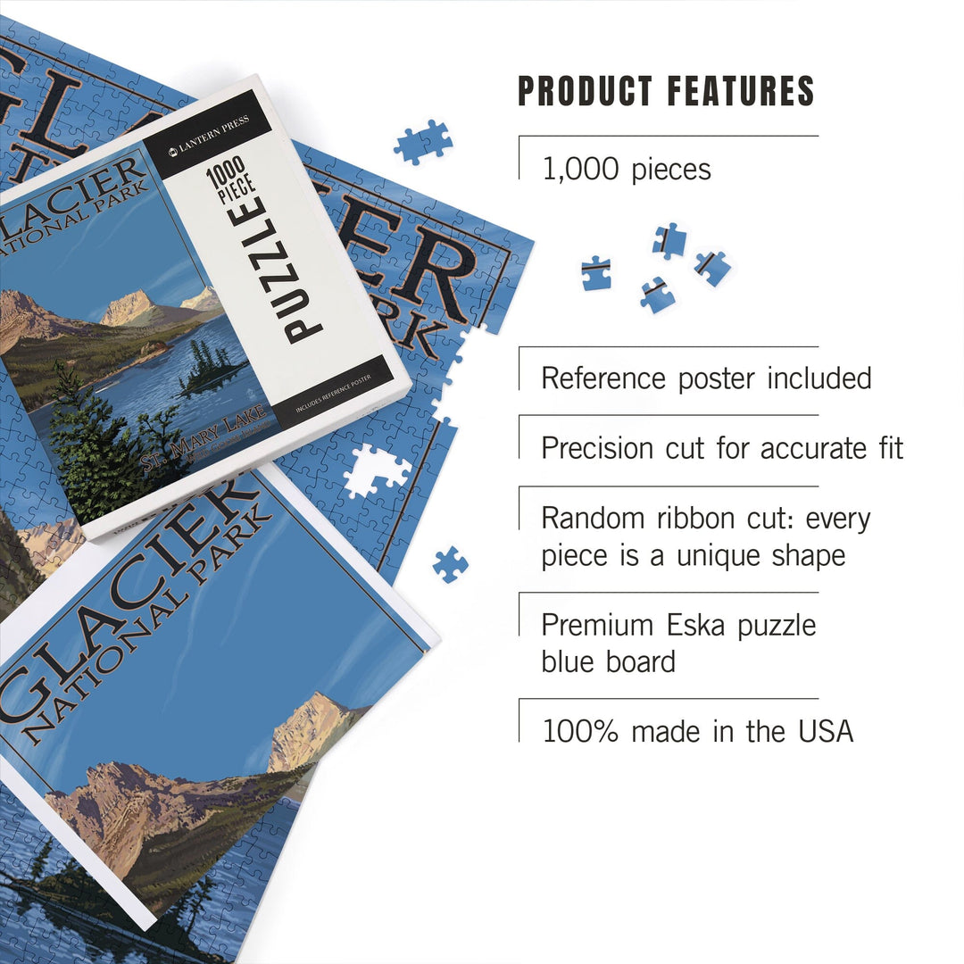 Glacier National Park, Montana, St. Mary Lake, Jigsaw Puzzle Puzzle Lantern Press 